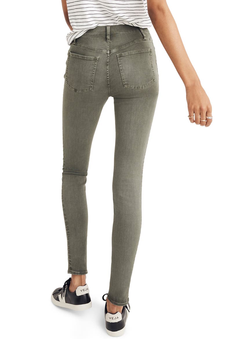 9-Inch Garment Dyed Button Front Skinny Jeans, Alternate, color, HIGHLAND GREEN