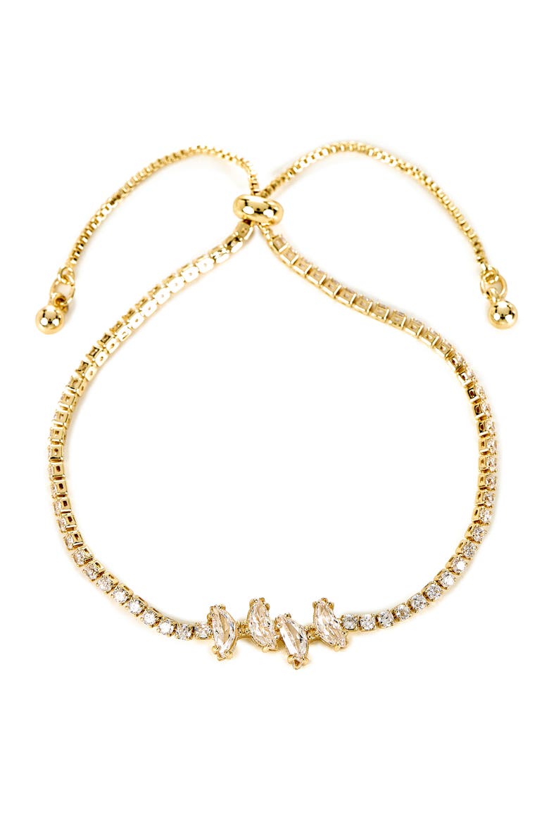 Cubic Zirconia Stud Earrings & Tennis Bracelet Set, Alternate, color, METALLIC GOLD
