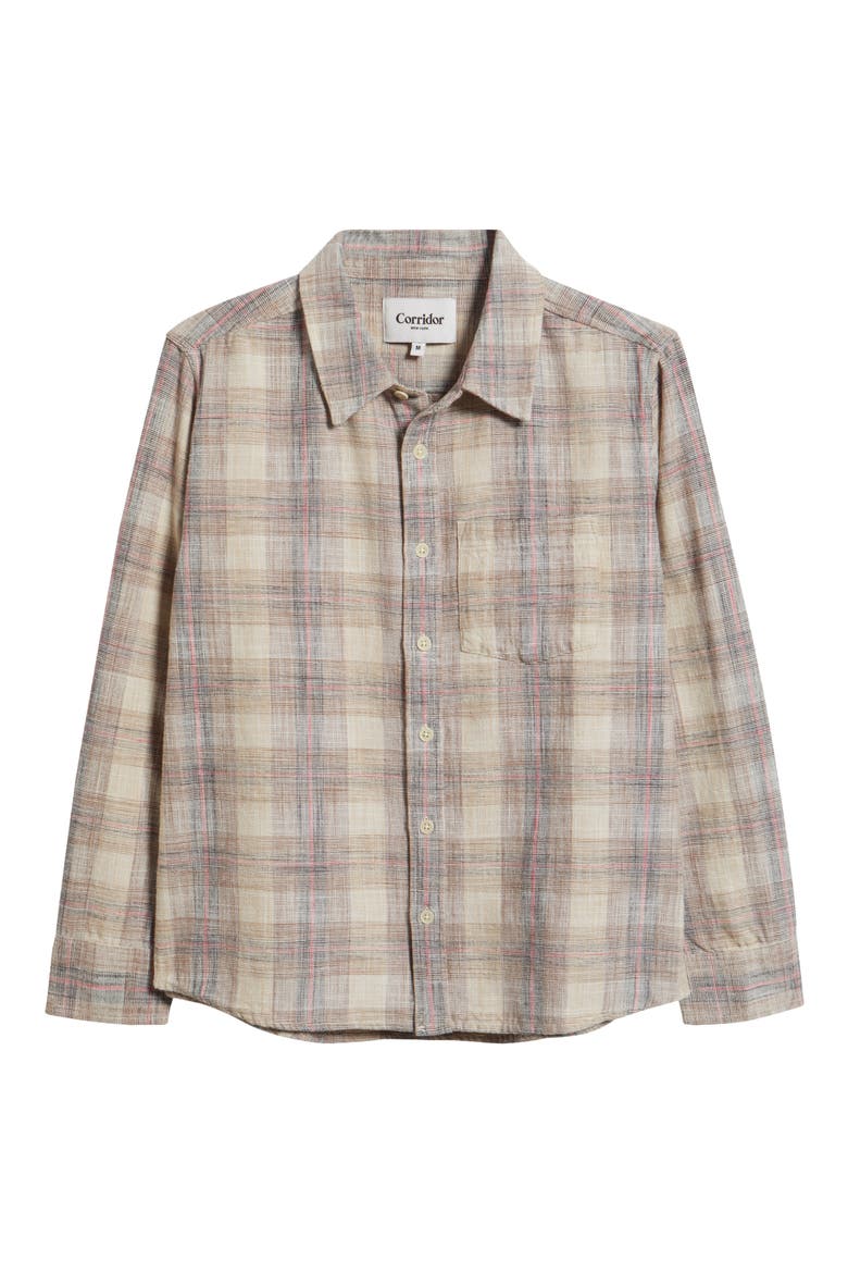 Rosewood Plaid Cotton Button-Up Shirt, Alternate, color, NATURAL