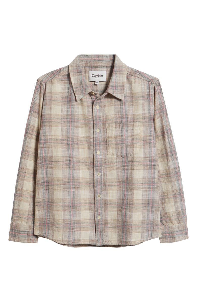 Corridor Rosewood Plaid Cotton Button-Up Shirt, Alternate, color, Natural