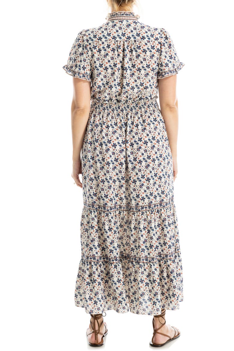 Smocked Flutter Sleeve Maxi Dress, Alternate, color, CREAMINDIGO FLORAL VINES