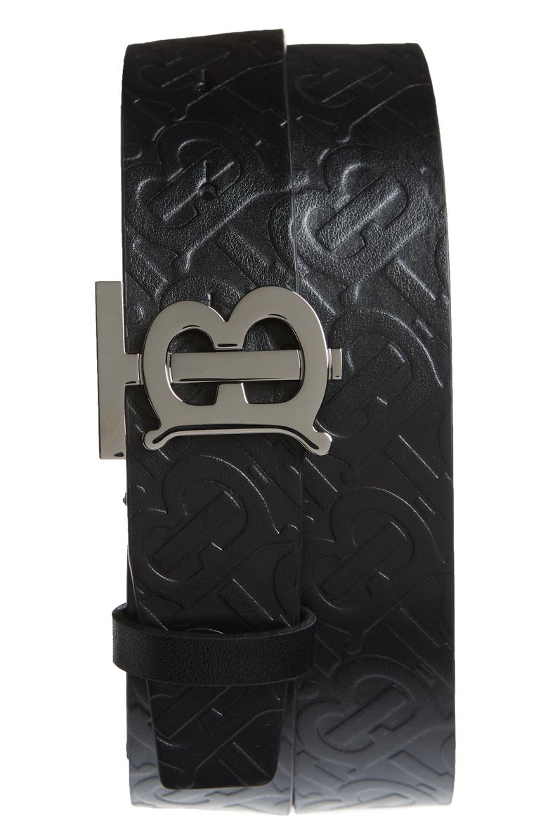 Burberry Logo Monogram Embossed Leather Belt, Main, color, 