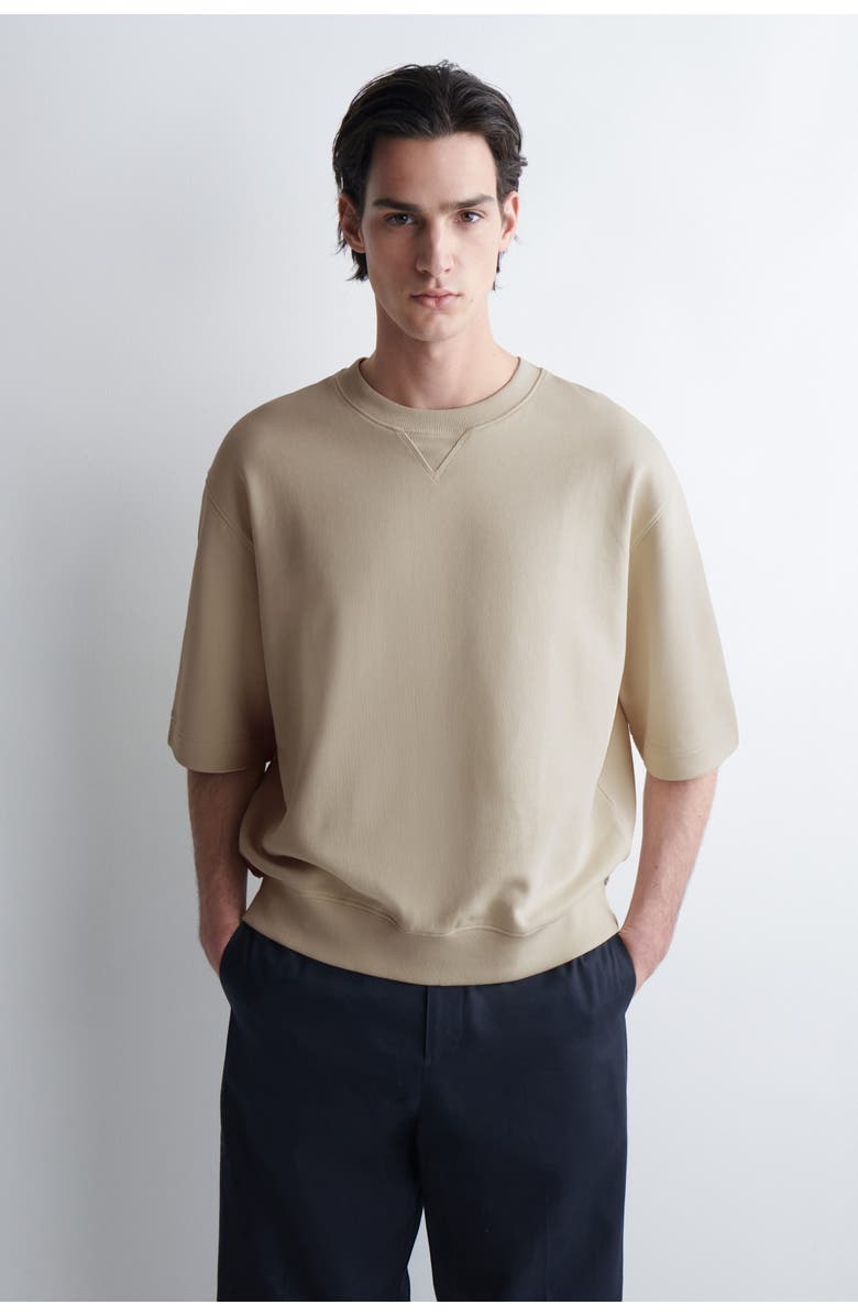 COS Oversized Short-Sleeved Cotton Sweatshirt, Main, color, Light Beige