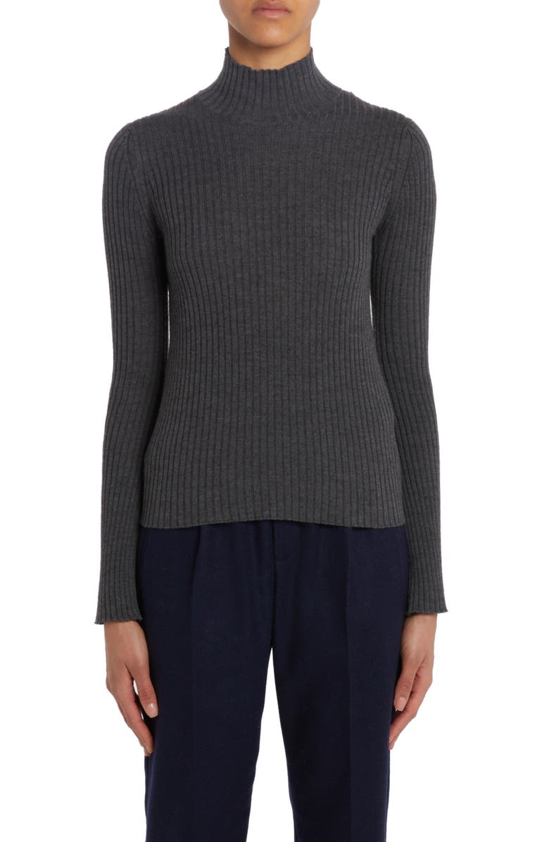 Moncler Turtleneck Virgin Wool Blend Rib Sweater, Main, color, 