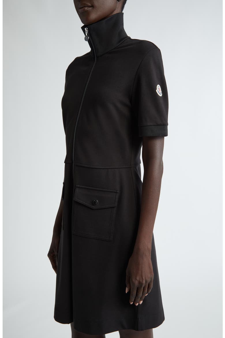 Zip Front Piqué Knit Polo Dress, Alternate, color, BLACK