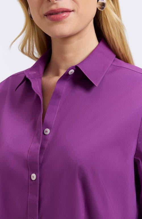 Foxcroft June Stretch Cotton Blend Button-up Shirt In Purple