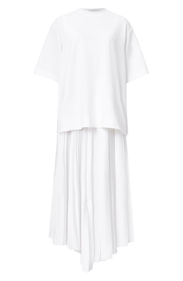 AllSaints Jax Short Sleeve Top & Pleated Sleeveless Dress, Alternate, color, Chalk White