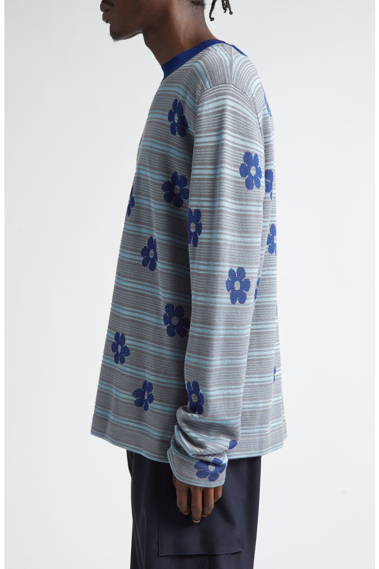 Floral Stripe Cotton Sweater, Alternate, color, BLUE