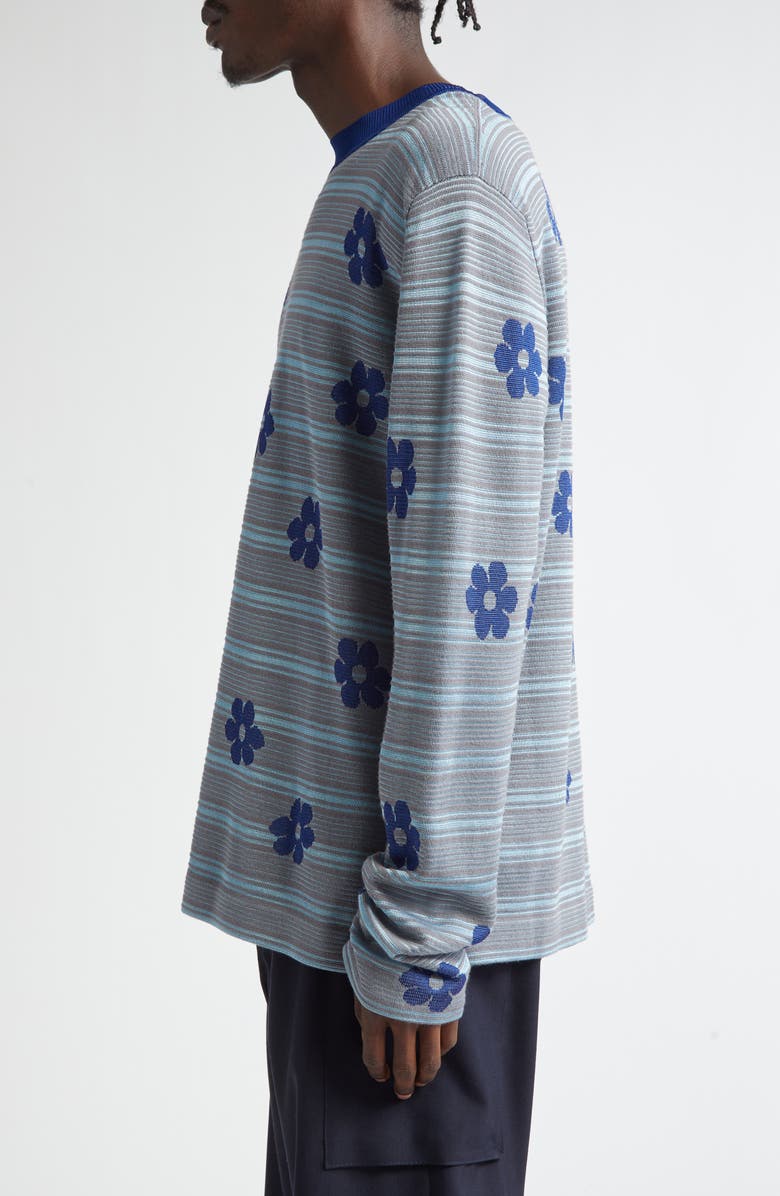 Marni Floral Stripe Cotton Sweater, Alternate, color, Blue