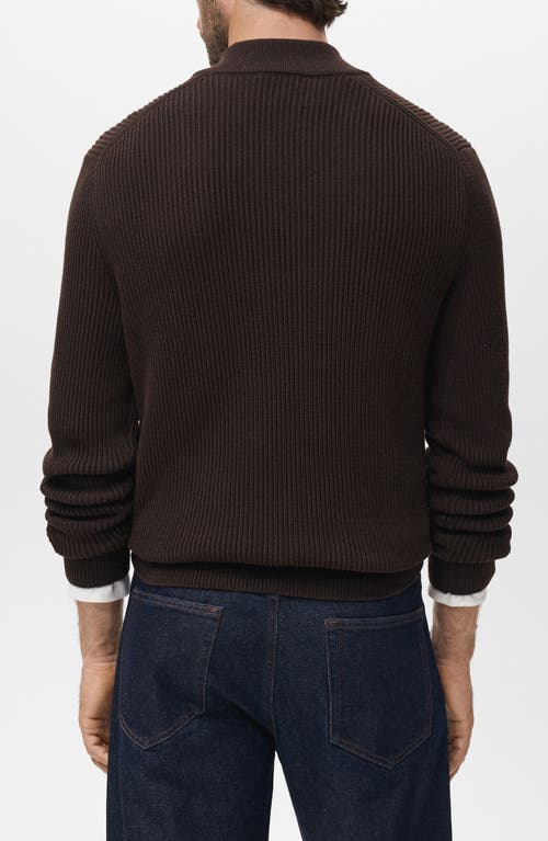 Mango Perkins Quarter Zip Sweater In Brown
