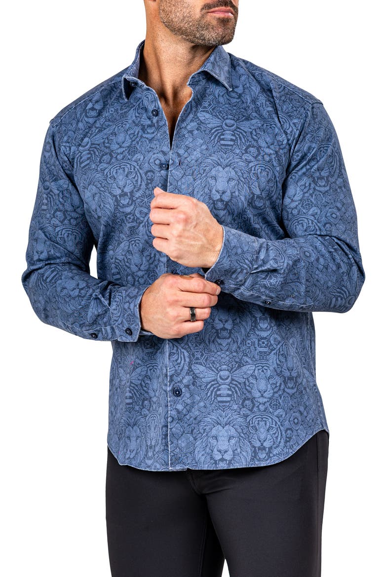 Fibonacci Marthy Contemporary Fit Button-Up Shirt, Alternate, color, BLUE