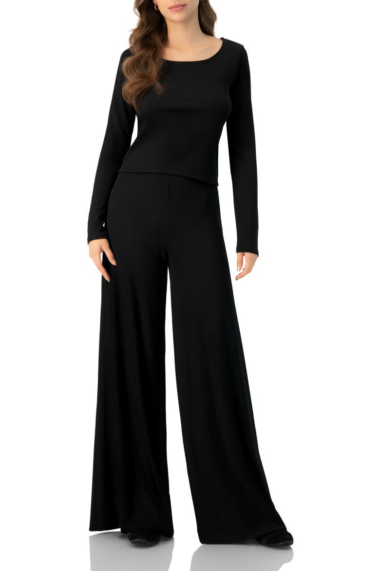 Ribbed Wide-Leg Culotte Pants, Alternate, color, Black
