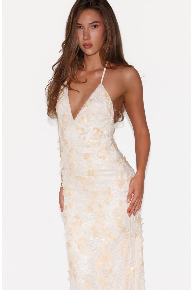 Zana Halter Sequined Maxi Dress, Alternate, color, PEARL