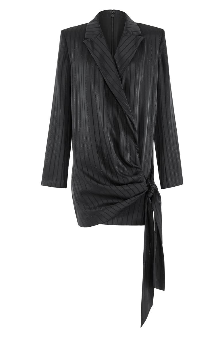 Irina Pinstripe Tie Minidress, Alternate, color, BLACK