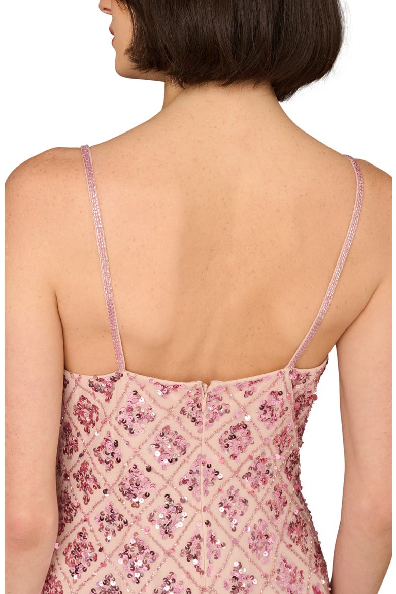 Embellished Mesh Column Gown, Alternate, color, PINK MULTI