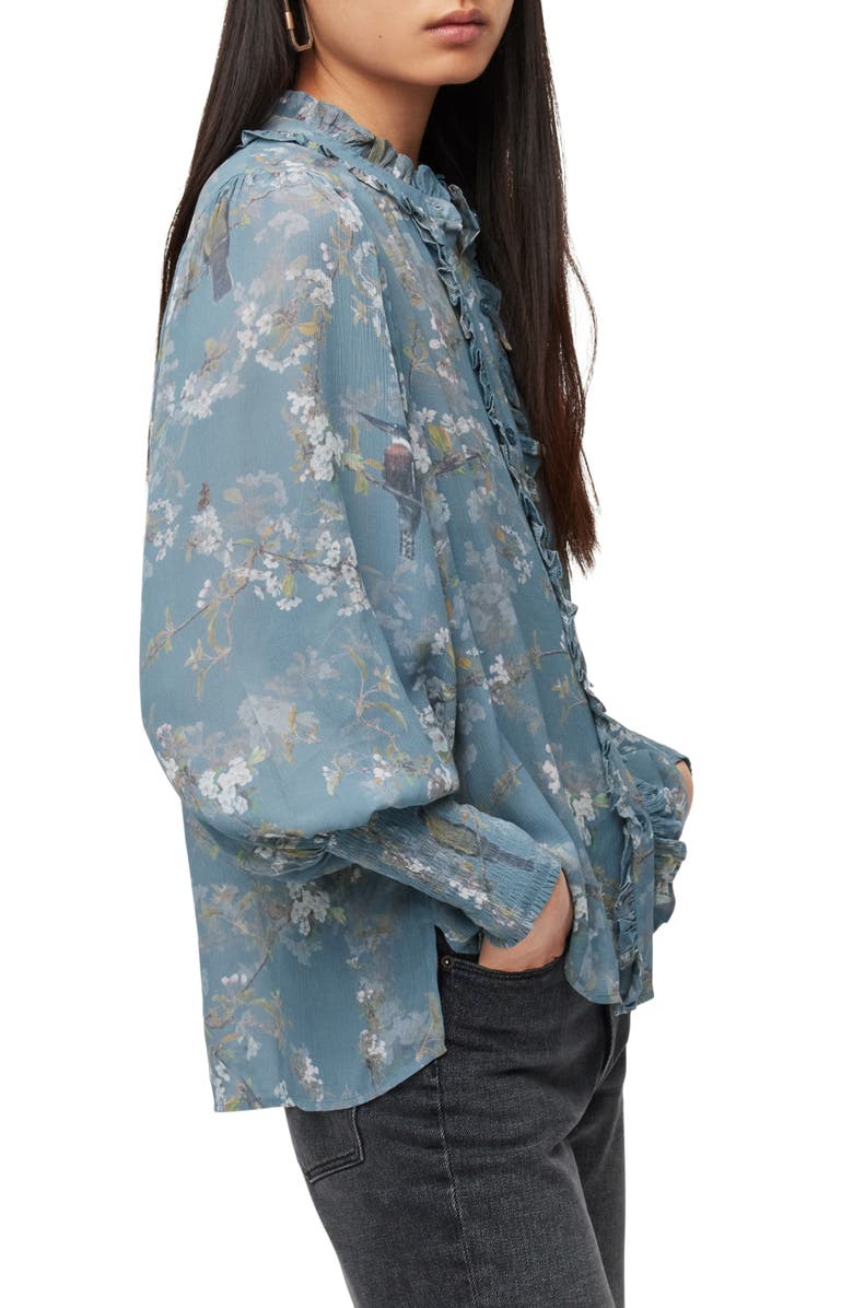 AllSaints Mia Viola Floral Print Semisheer Balloon Sleeve Blouse, Alternate, color,