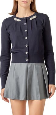 English Factory Pearly Bead & Rhinestone Cardigan