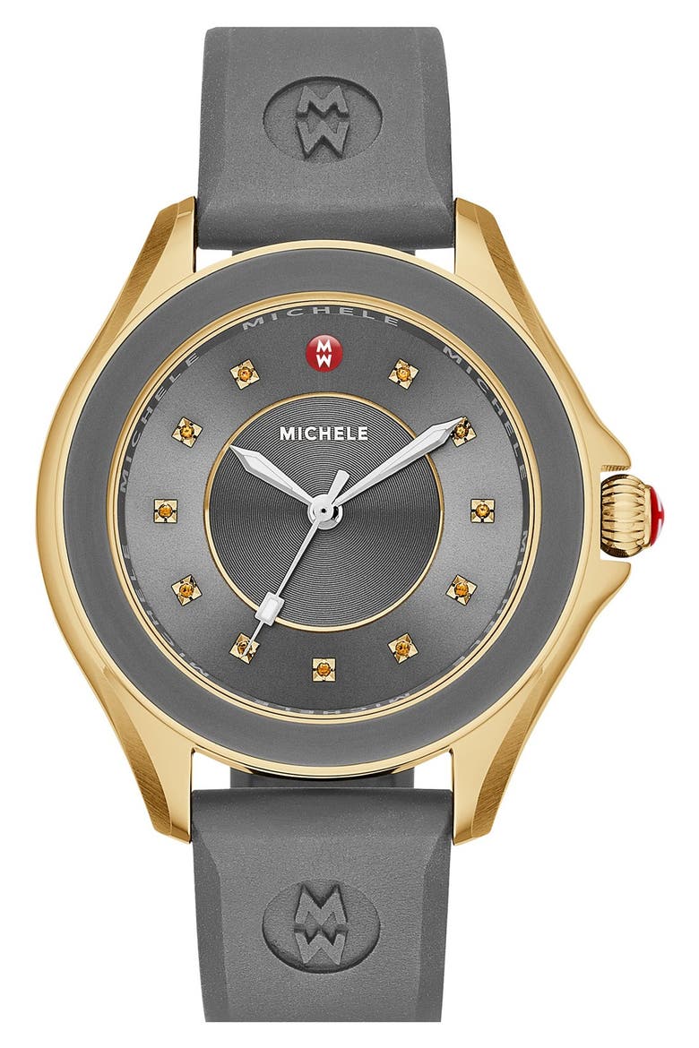 Cape Topaz Dial Watch Head & Silicone Strap, 40mm, Main, color, GREY/ GOLD