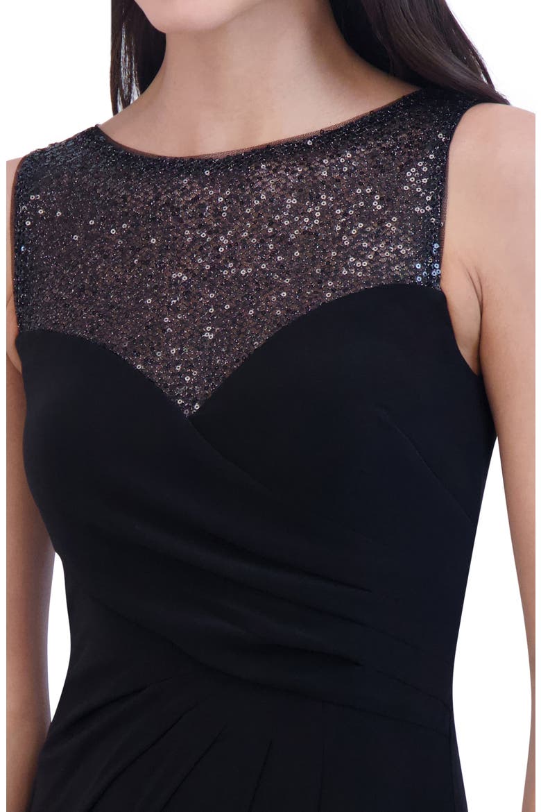Sequin Mesh Yoke Column Gown, Alternate, color, BLACK