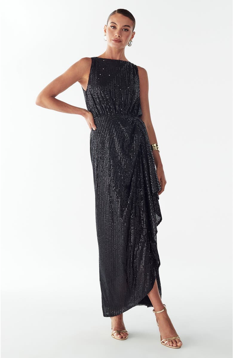 BWLDR Dewan Maxi Dress, Alternate, color, Black Sequin