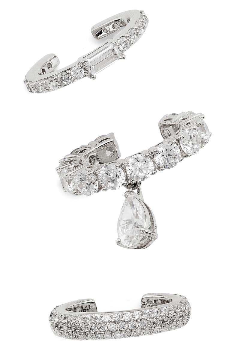 Remi 3-Pack Ear Cuffs, Main, color, RHODIUM
