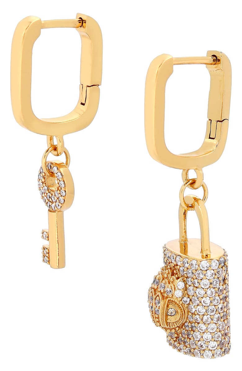 Kurt Geiger London Pavé Crystal Lock & Key Mismatched Huggie Drop Earrings, Alternate, color, 