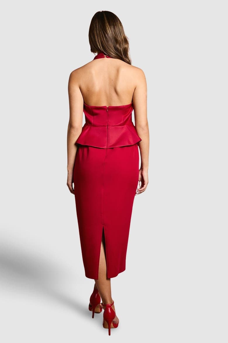 Halter Neck Satin Column Midi Dress, Alternate, color, Red