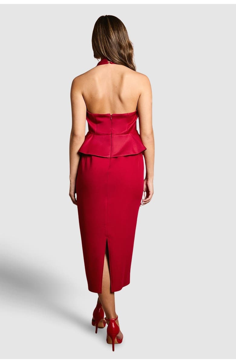 Coast Halter Neck Satin Column Midi Dress, Alternate, color, Red