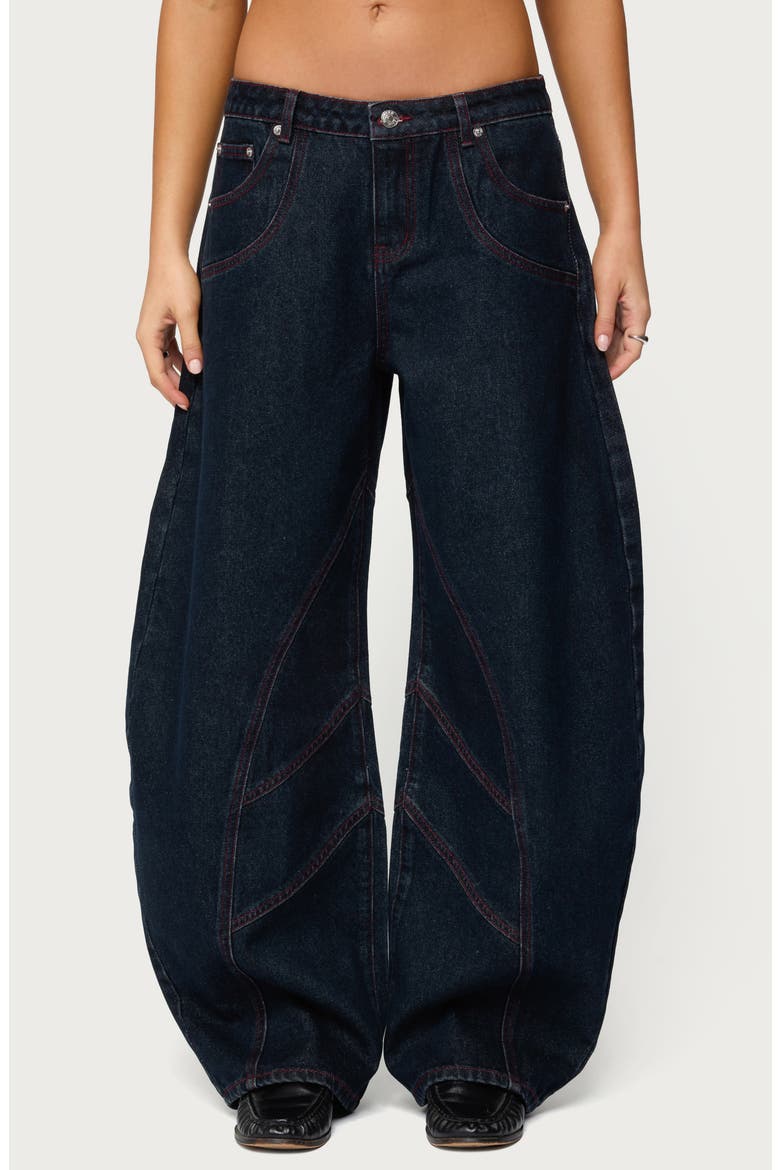 Double Pocket Low Rise Barrel Leg Jeans, Main, color, DARK-BLUE
