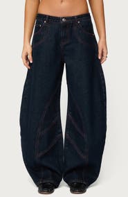EDIKTED Double Pocket Low Rise Barrel Leg Jeans