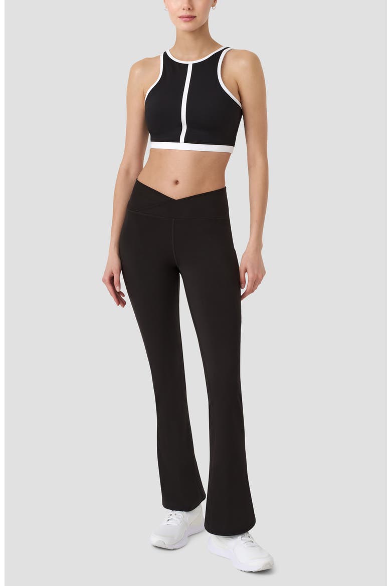 Crossover Waist Flare Leggings, Alternate, color, BLACK