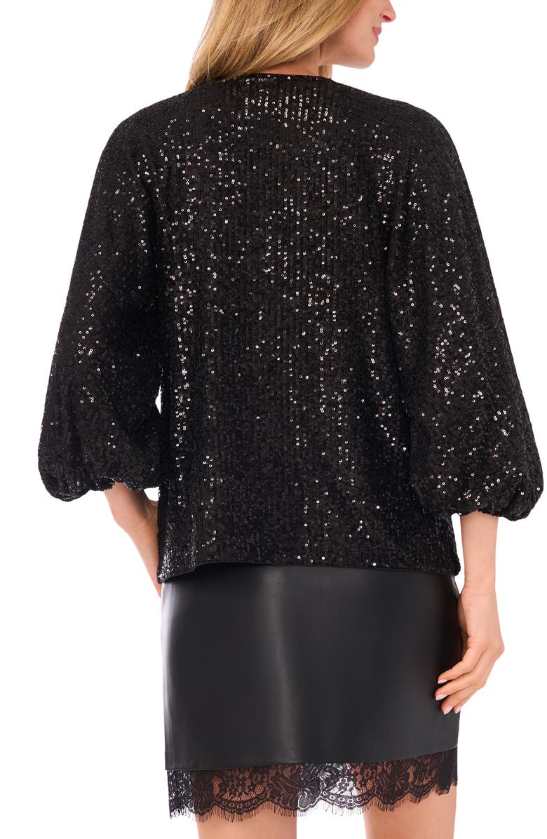 Vince Camuto Sequin Balloon Sleeve Top, Alternate, color, Rich Black