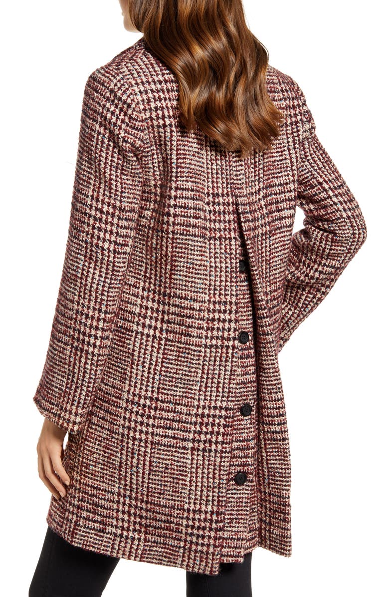 Sam Edelman Grid Plaid Pleat Back Wool Blend Coat, Alternate, color,