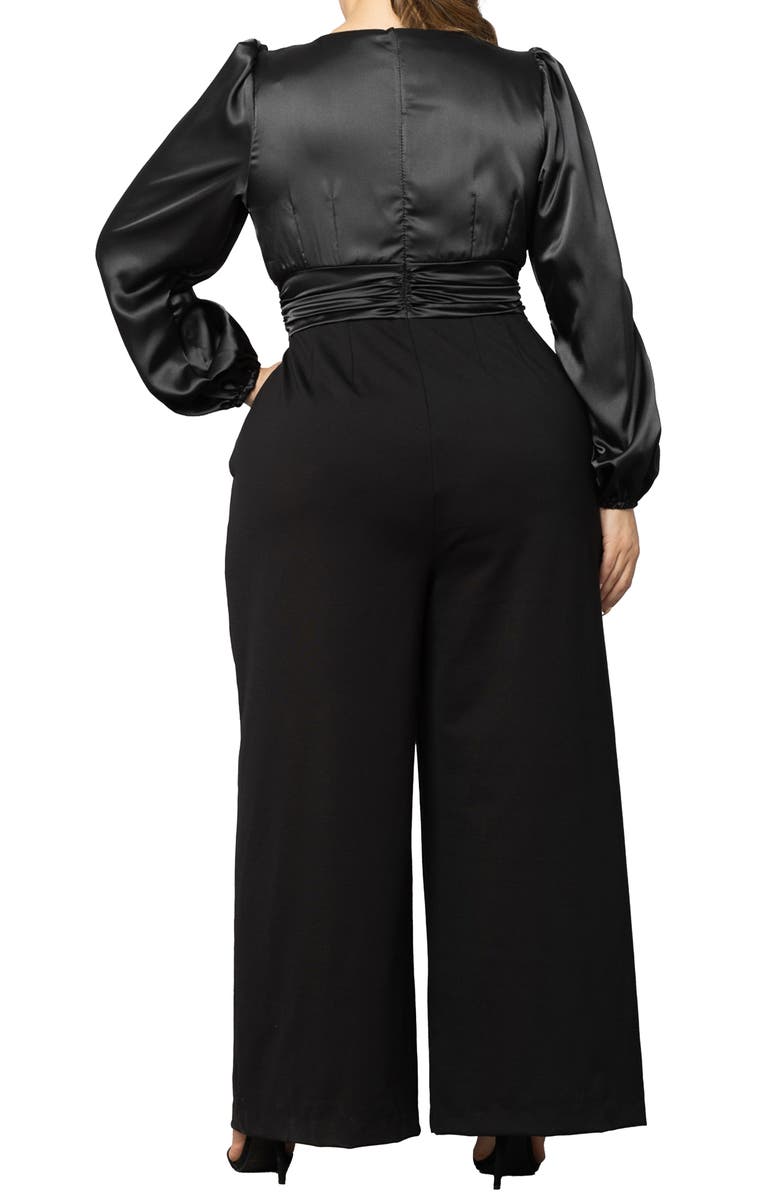 Kiyonna Refined Puff Shoulder Long Sleeve Wide Leg Jumpsuit, Alternate, color, 