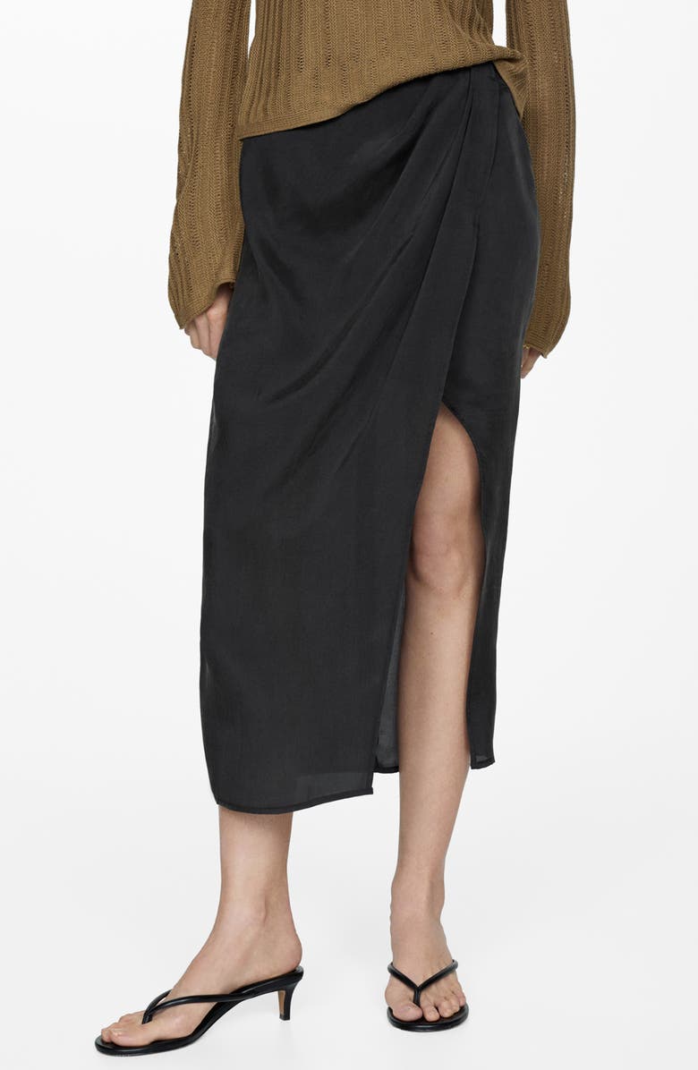 MANGO Side Slit Faux Wrap Skirt, Main, color, 