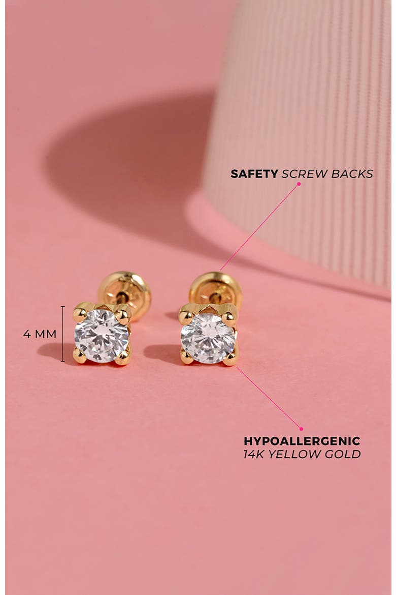 14k 4 Prong Cubic Zirconia Solitaire Earrings, Alternate, color, Gold