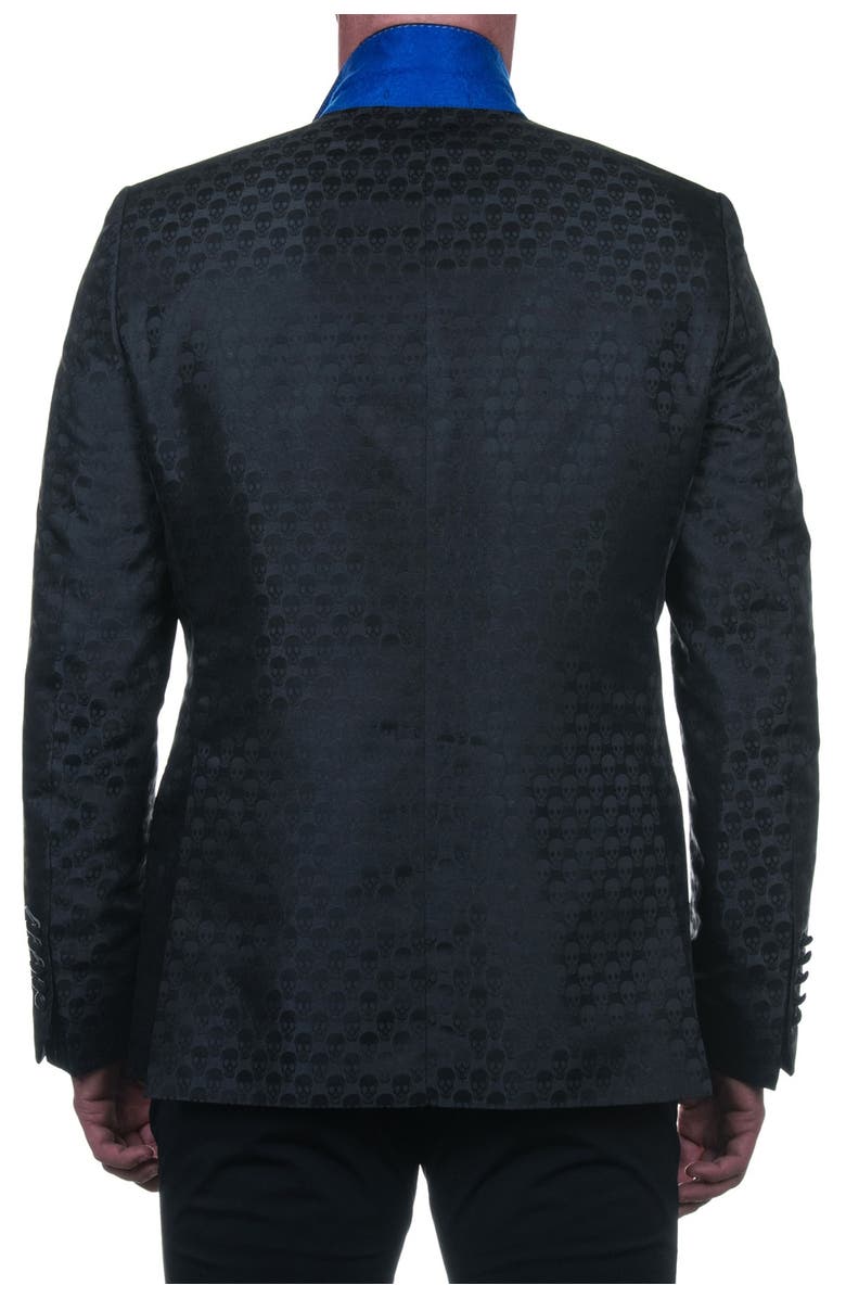 Maceoo Socrate Black Skull Print Two Button Notch Lapel Blazer, Alternate, color, Black