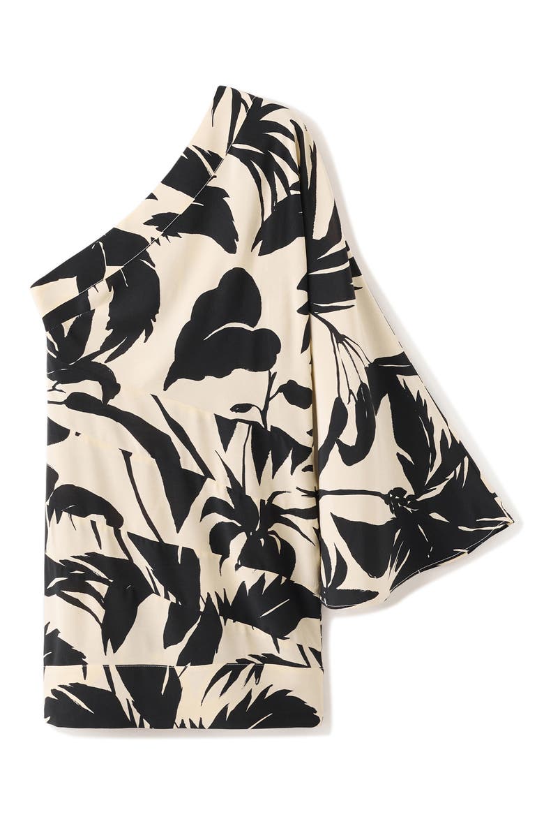 Abstract Leaf Print One Shoulder Minidress, Alternate, color, ECRU