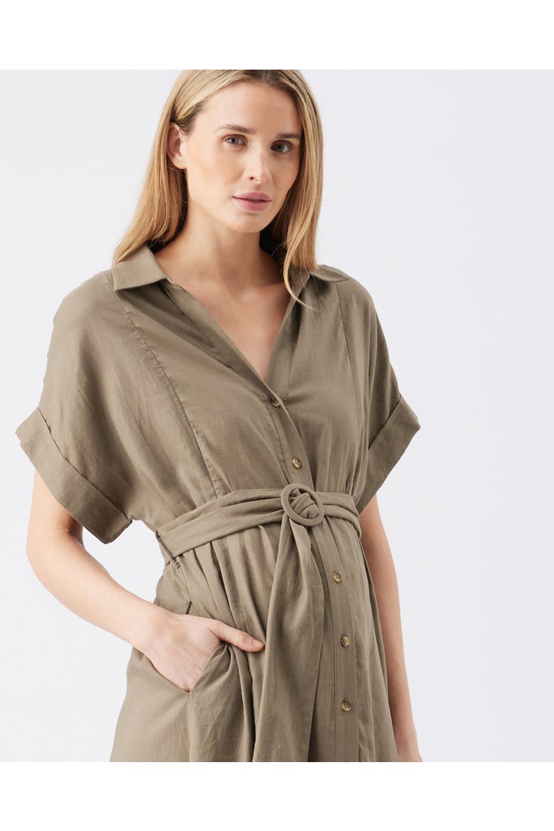 Amy Linen Nursing Shirt Dress, Alternate, color, Olive