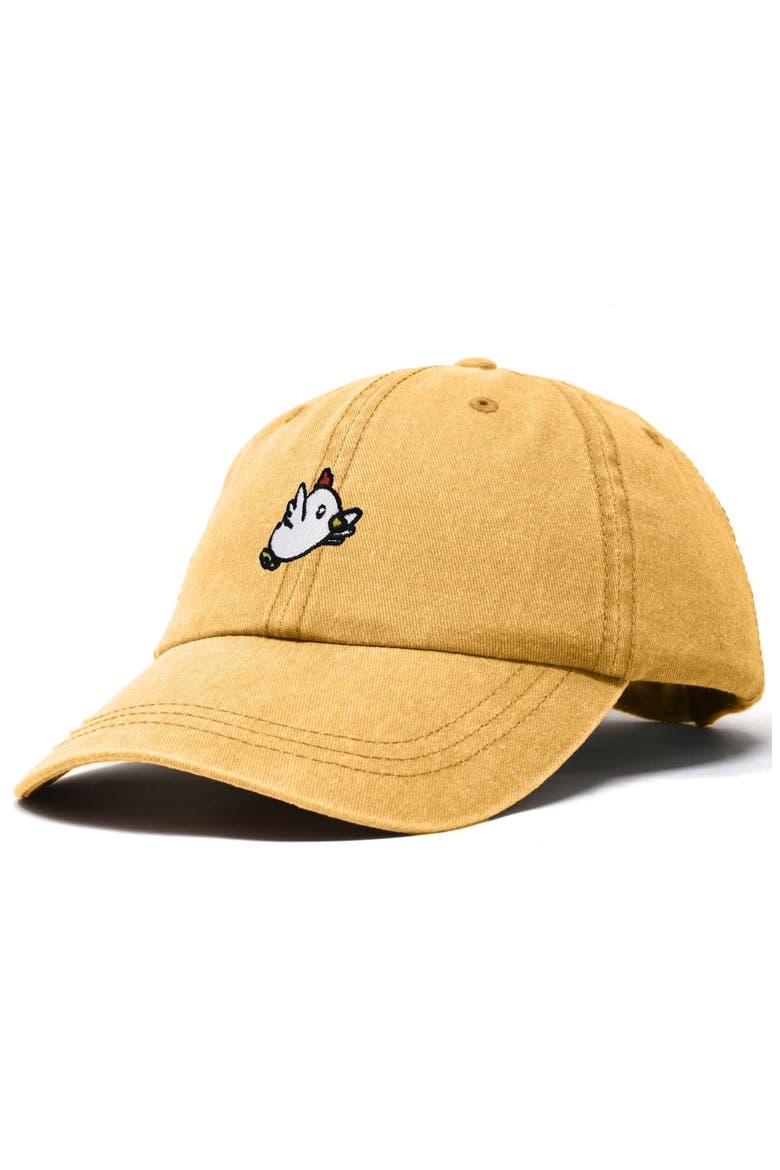 Chicken Embroidered Cotton Cap, Alternate, color, Washed Gold