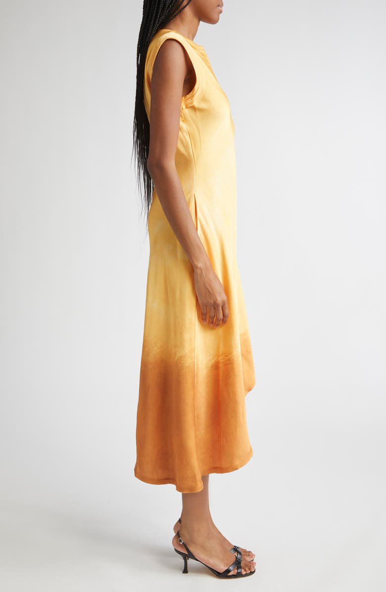 Jason Wu Collection Smudged Canvas Print Asymmetric Hem Midi Dress, Alternate, color, Marigold / Saddle