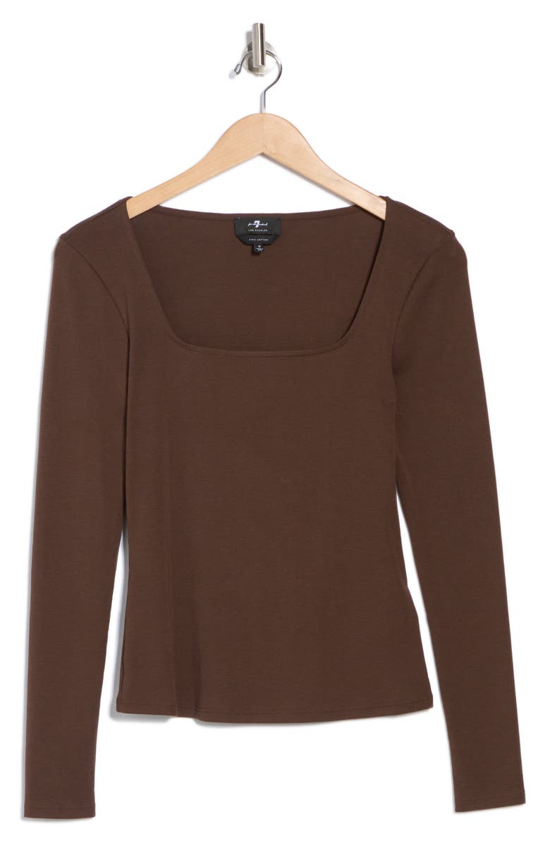 7 For All Mankind Long Sleeve Square Neck Top, Alternate, color, Hot Fudge