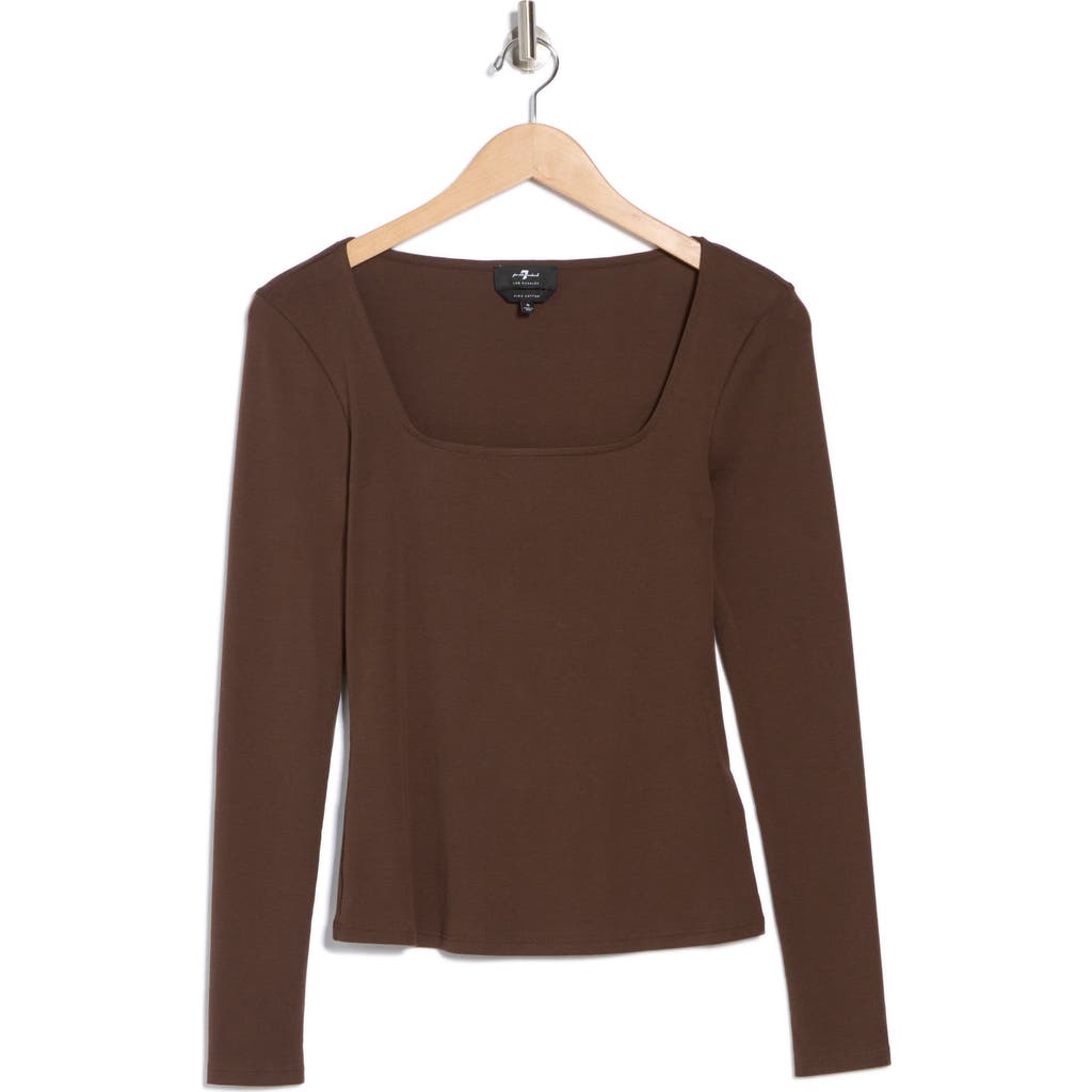 7 For All Mankind Long Sleeve Square Neck Top In Hot Fudge