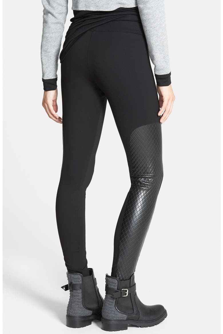 Quilted Panel Ponte Leggings, Alternate, color, BLACK