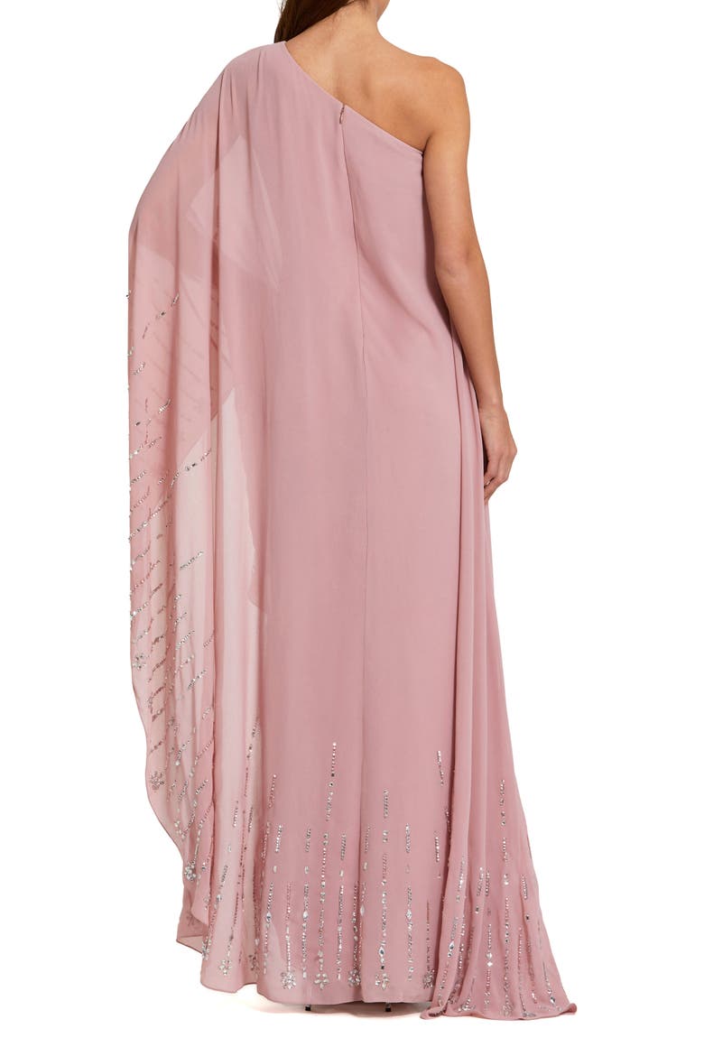 One Shoulder Georgette Beaded Trim Kaftan Gown, Alternate, color, Antique Rose