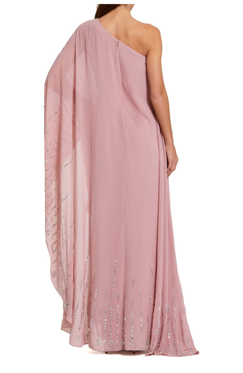 Mac Duggal One Shoulder Georgette Beaded Trim Kaftan Gown, Alternate, color, Antique Rose