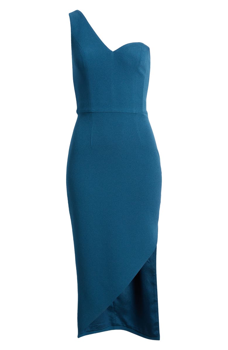Dress the Population Magnolia One-Shoulder Asymmetric Body-Con Midi Dress, Alternate, color, Peacock Blue