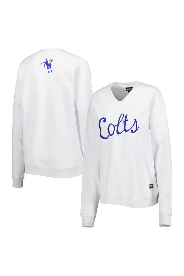 Women's The Wild Collective White Indianapolis Colts Cheer V-Neck Fleece Pullover Sweatshirt, Main, color, White
