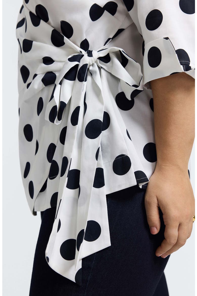 Salina Polka Dot Cotton Wrap Top, Alternate, color, WHITE/ BLACK