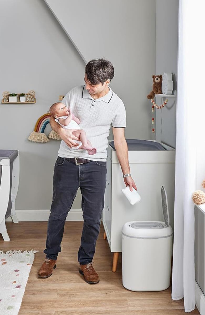 SHNUGGLE Diaper Disposal Bin, Alternate, color, White/ Grey